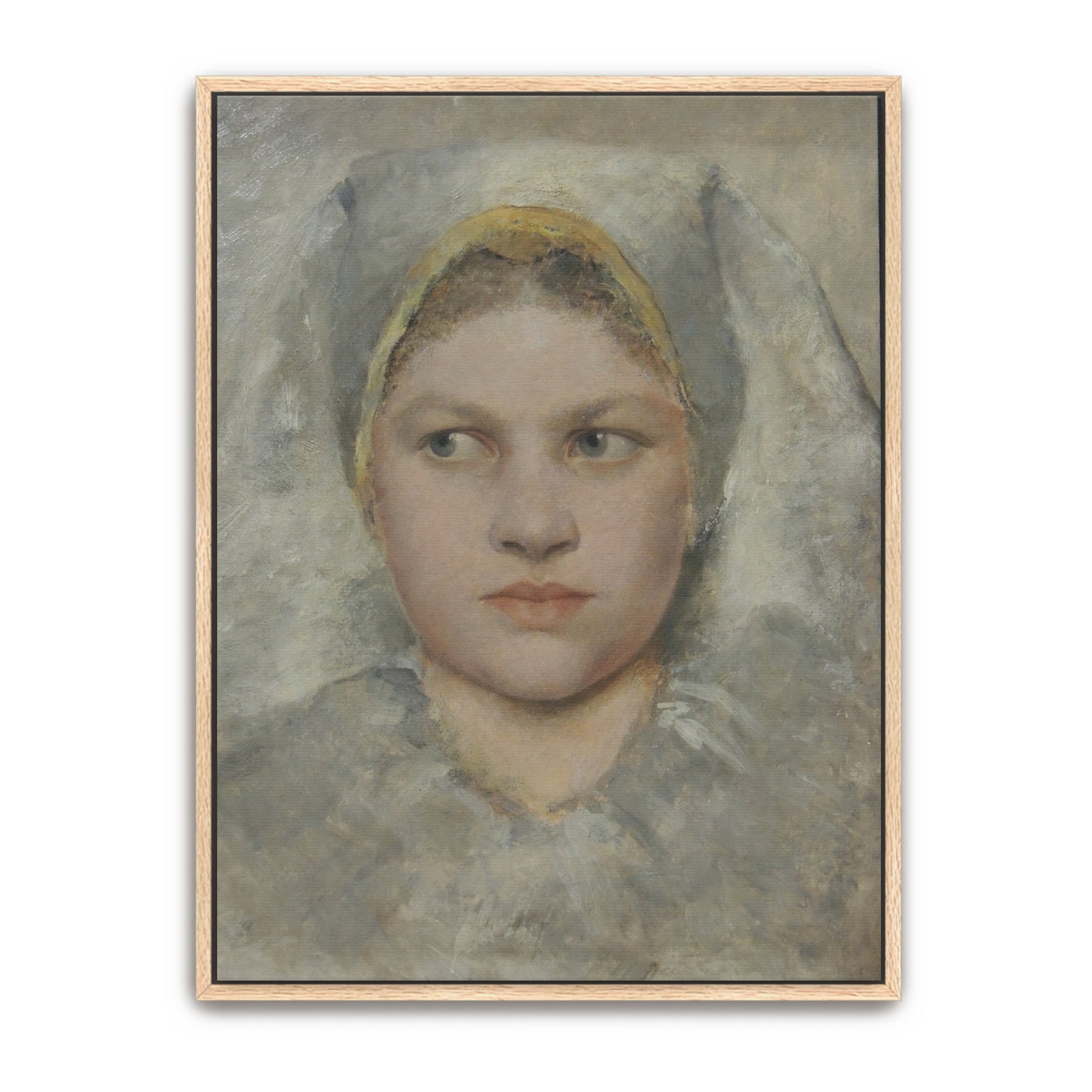 Head Study Of A Young Woman In A White Headscarf By Gustav Klimt