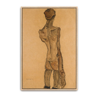 Nude Male Figure Back View Expressionist Style By Egon Schiele