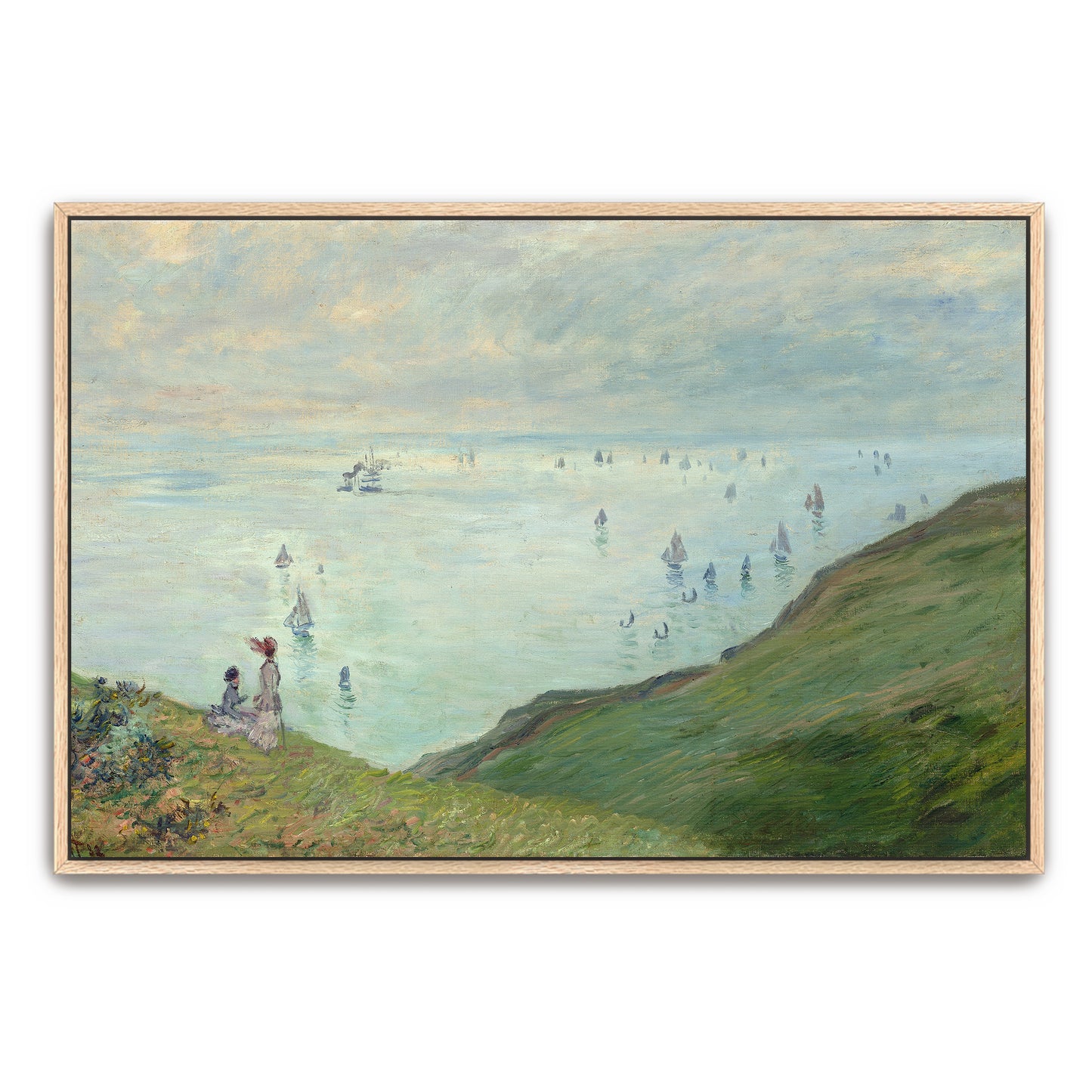 Two Figures On A Cliff Overlooking A Sea Of Boats By Claude Monet