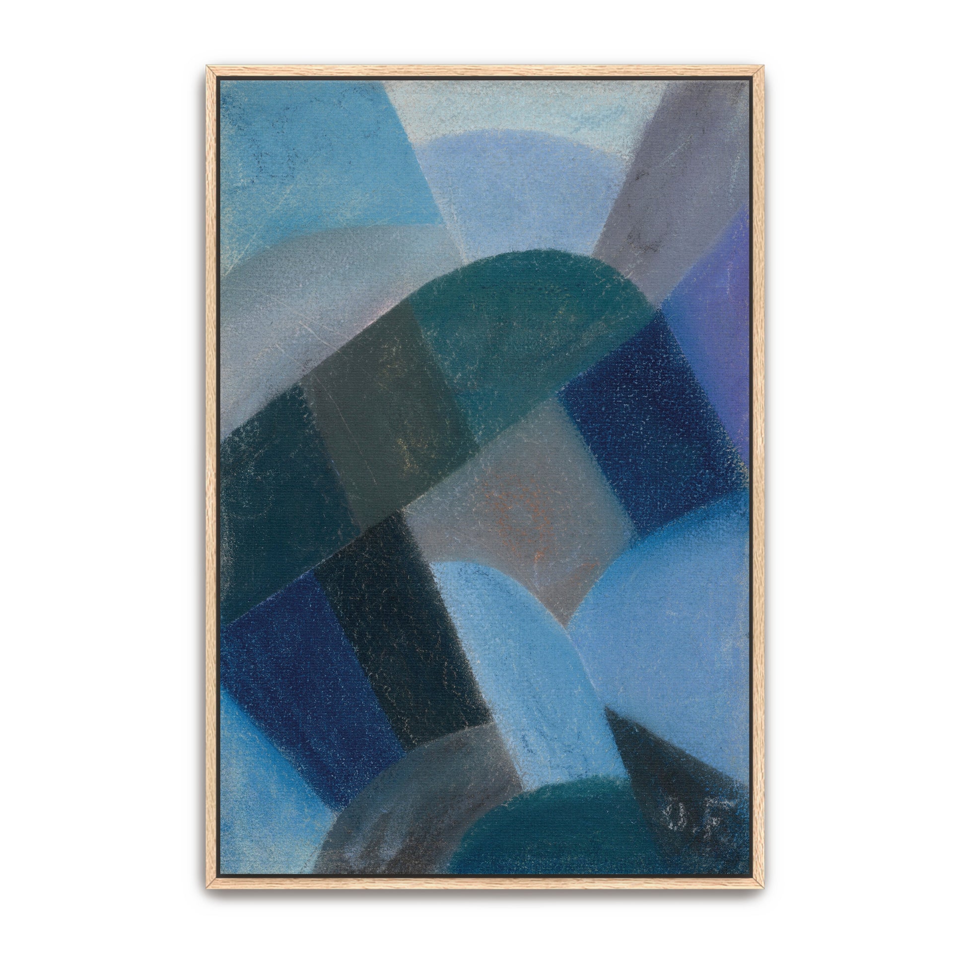 Abstract Geometric Composition In Shades Of Blue, Green, And Gray By Otto Freundlich