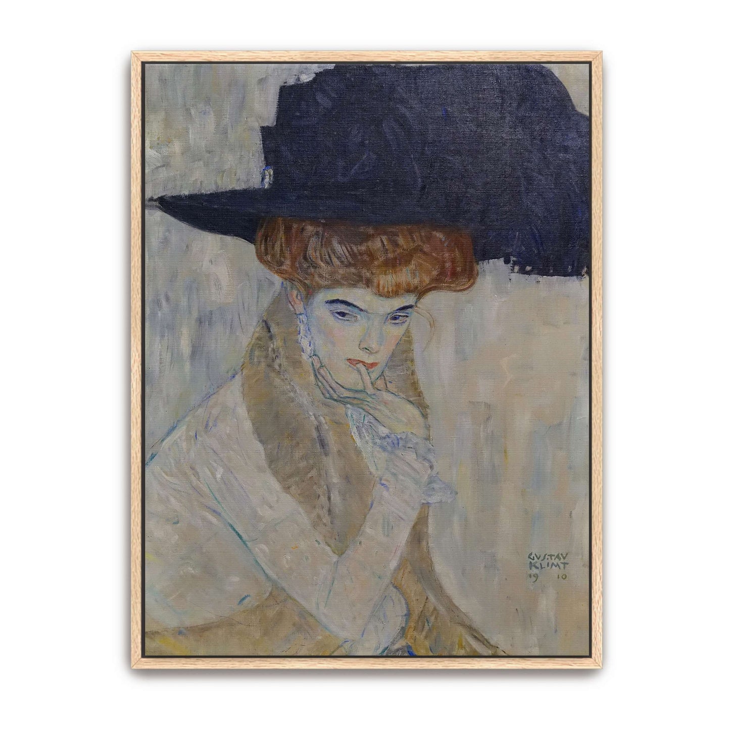 Woman in a black hat, portrait by Gustav Klimt