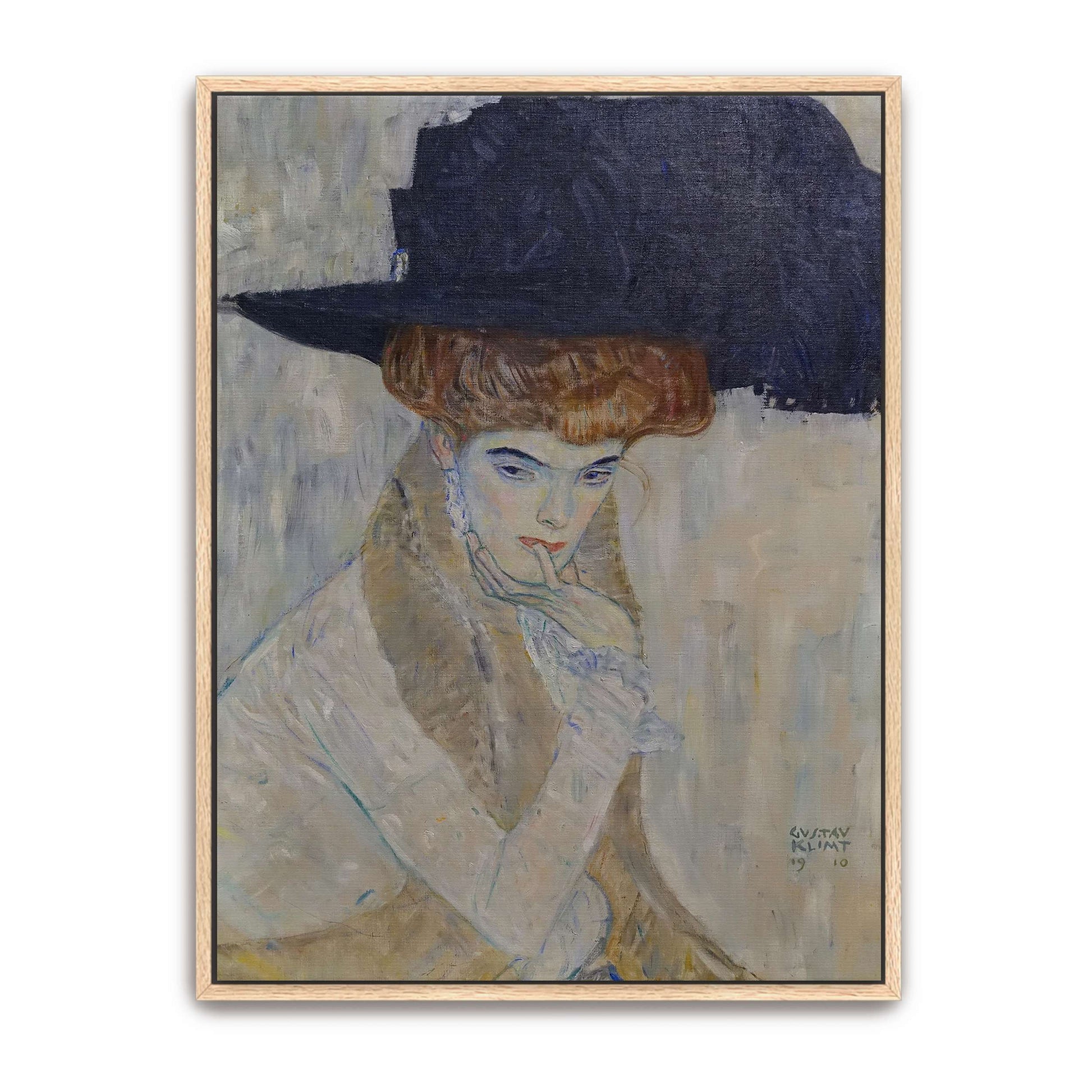 Woman in a black hat, portrait by Gustav Klimt