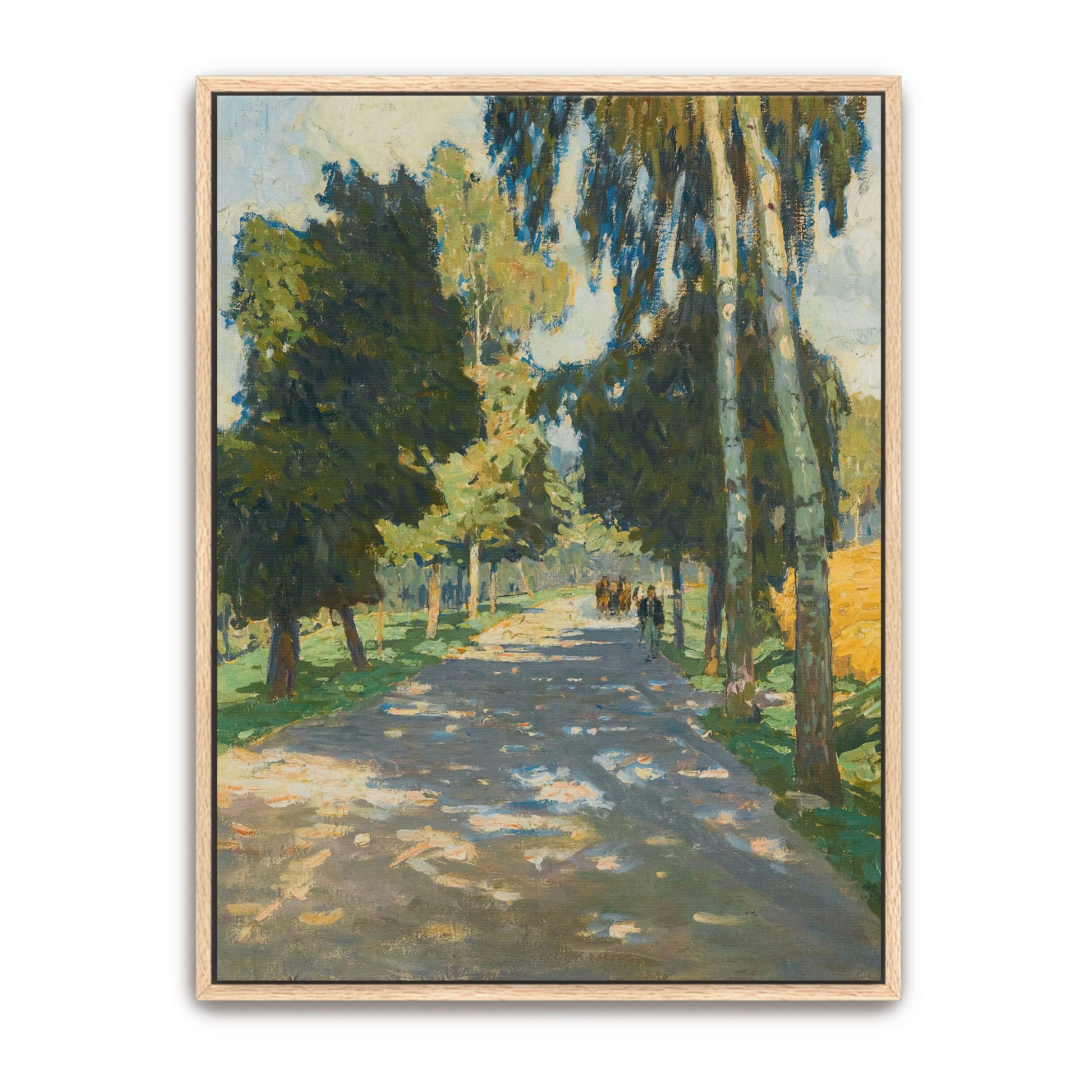 Sunlit road, trees, figures by Carl Moll