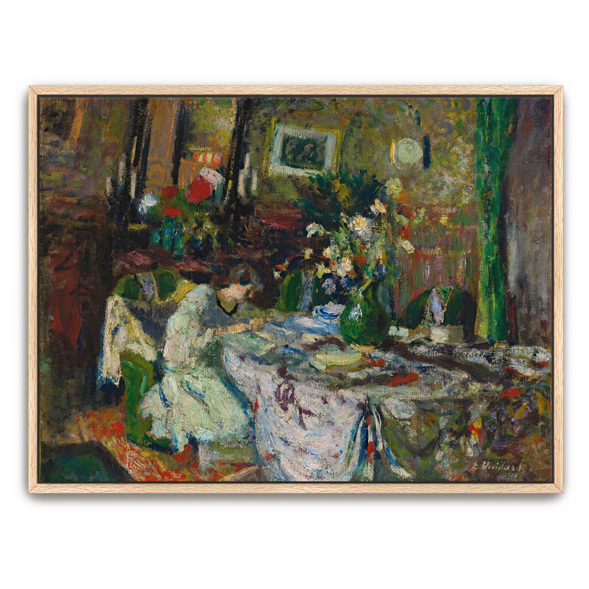 Woman In A Room With Flowers And A Table Setting By Édouard Vuillard