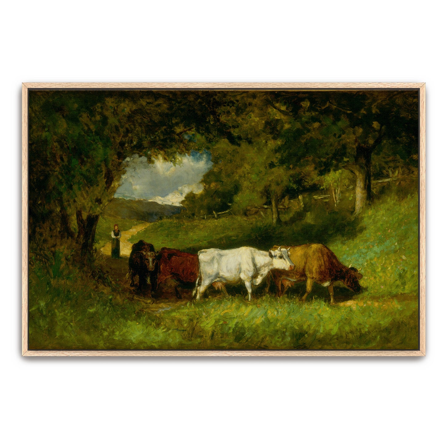 Cows Grazing In A Pastoral Setting By Edward Mitchell Bannister