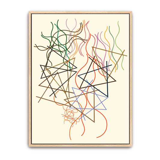 Lines and Triangles Art (Geometric and Wavy Lines) by Myriam Thyes, natural oak framed canvas print