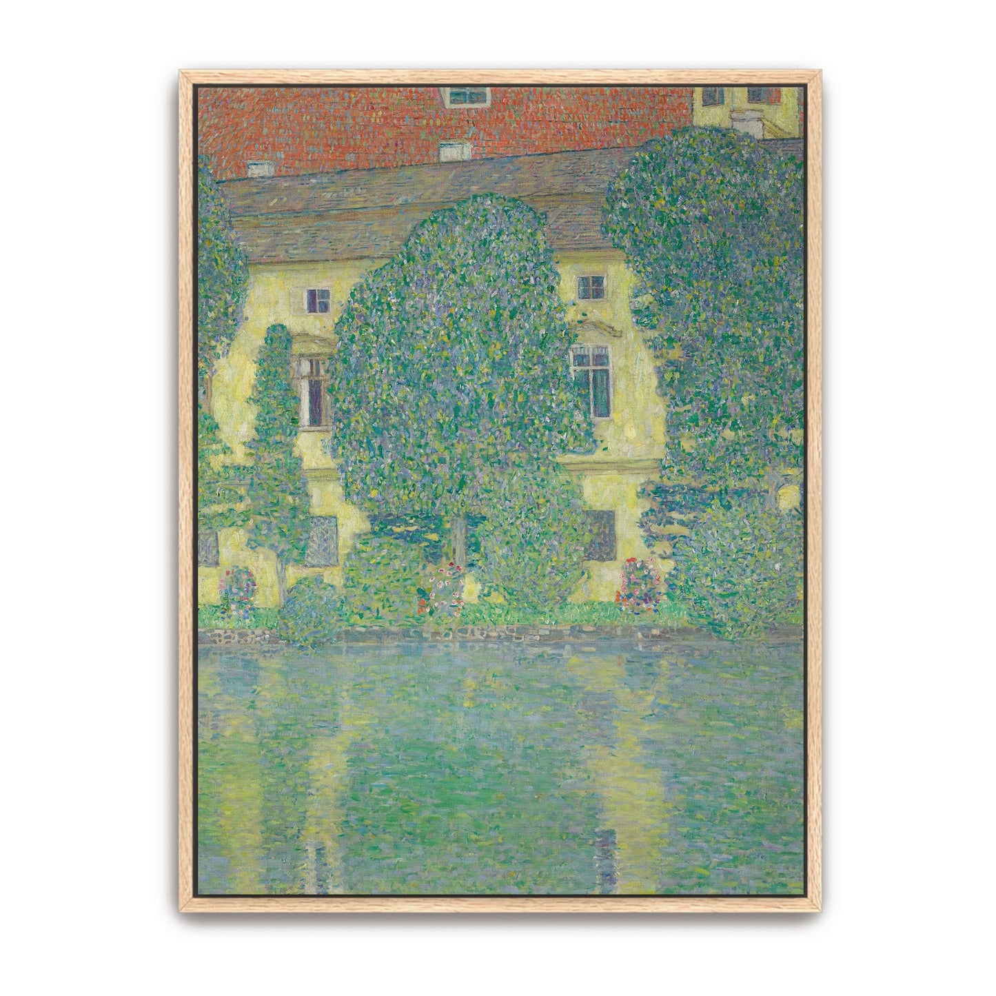 House by a lake with trees by Gustav Klimt