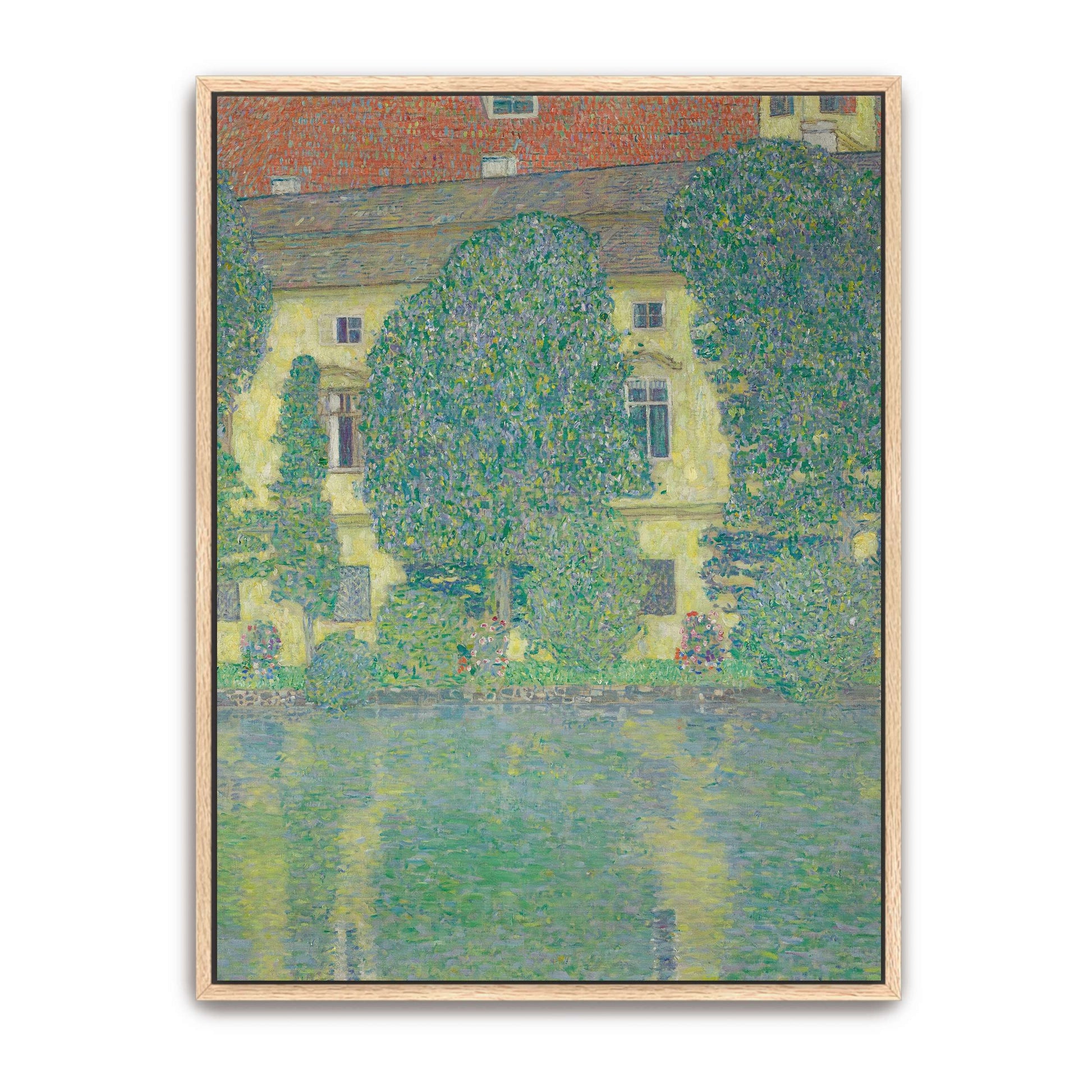 House by a lake with trees by Gustav Klimt