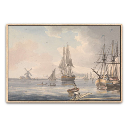 Ships At Anchor In A Harbor With A Windmill By John Cleveley The Younger