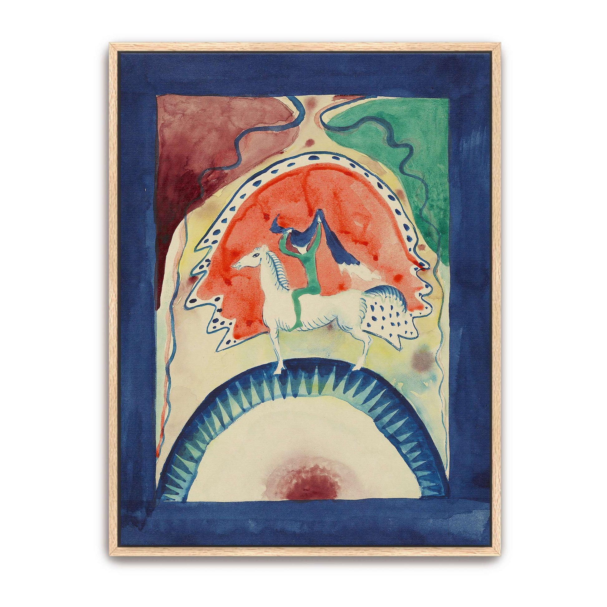 A rider on a white horse in a red and green landscape by Wassily Kandinsky