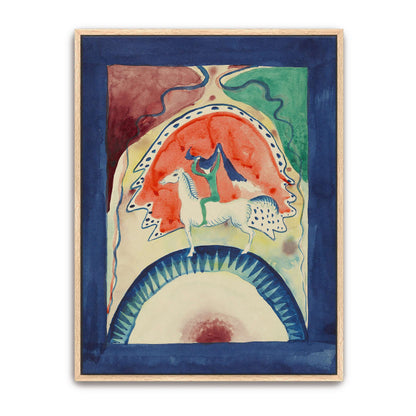 A rider on a white horse in a red and green landscape by Wassily Kandinsky