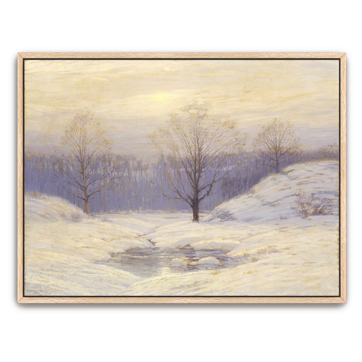 Winter Landscape With Stream And Trees By Leonard Ochtman