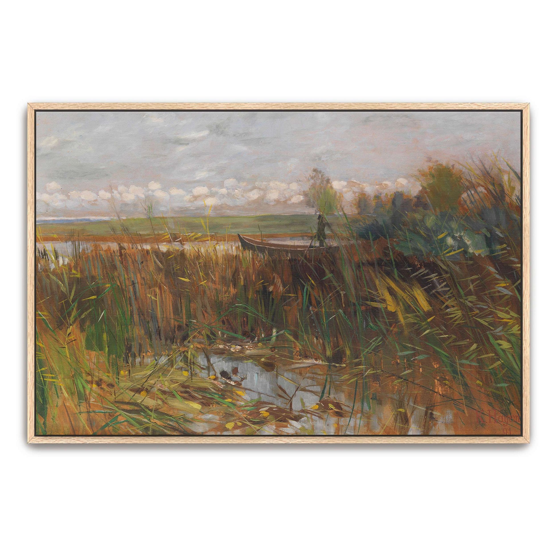 A boat in a marsh with reeds by Karl Hagemeister