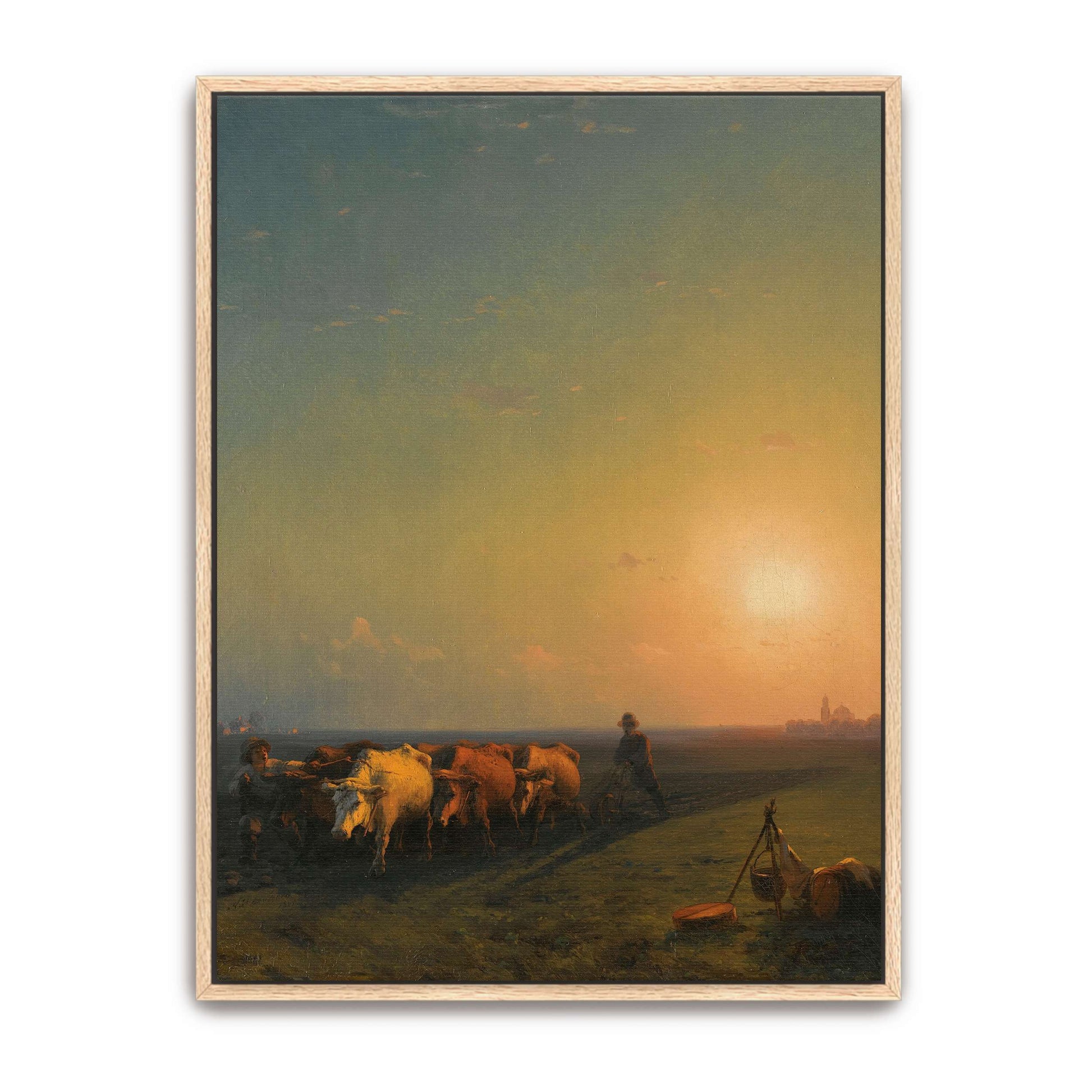 Sunset landscape with cows and farmers by Ivan Konstantinovich Aivazovsky
