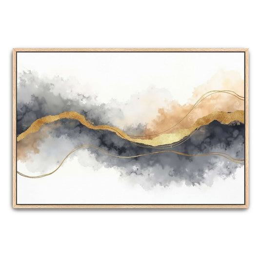 Abstract Gold and Grey Watercolor by Yara Rabibzad, natural oak framed canvas print