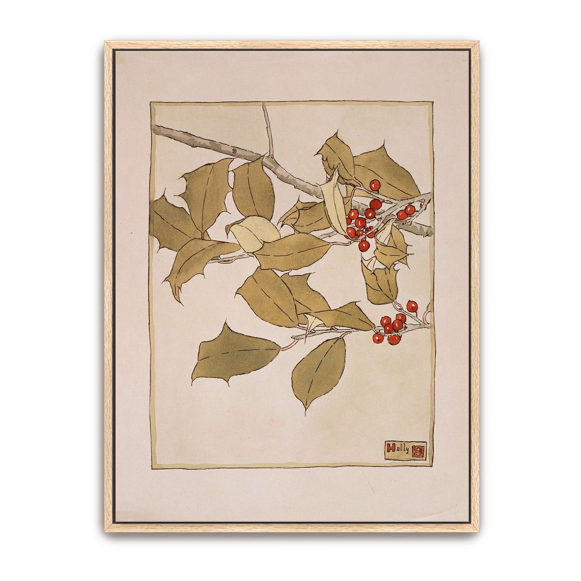 Holly branch with berries by Hannah Borger Overbeck
