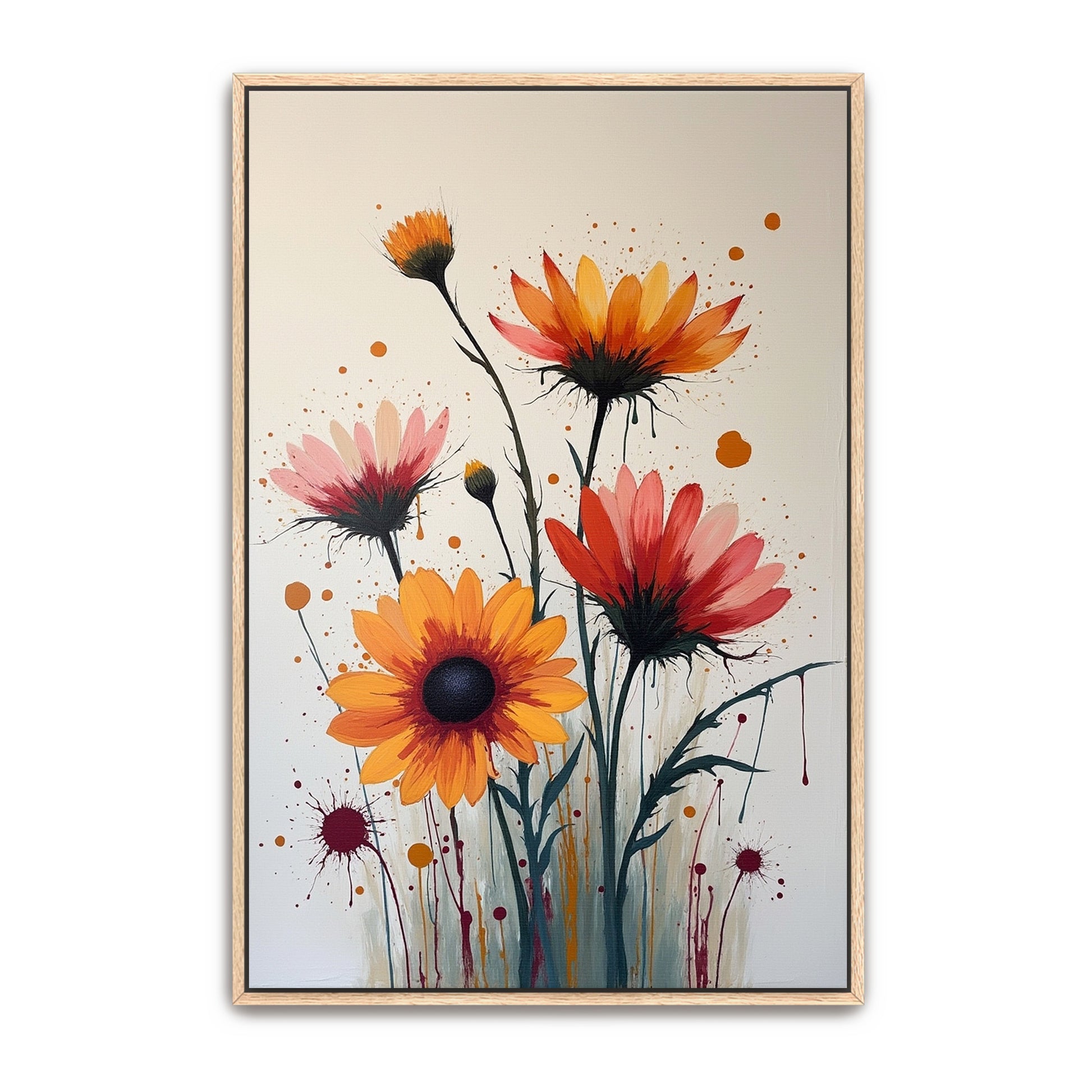 Orange And Red Flowers With Splatter Background By Yara Rabibzad