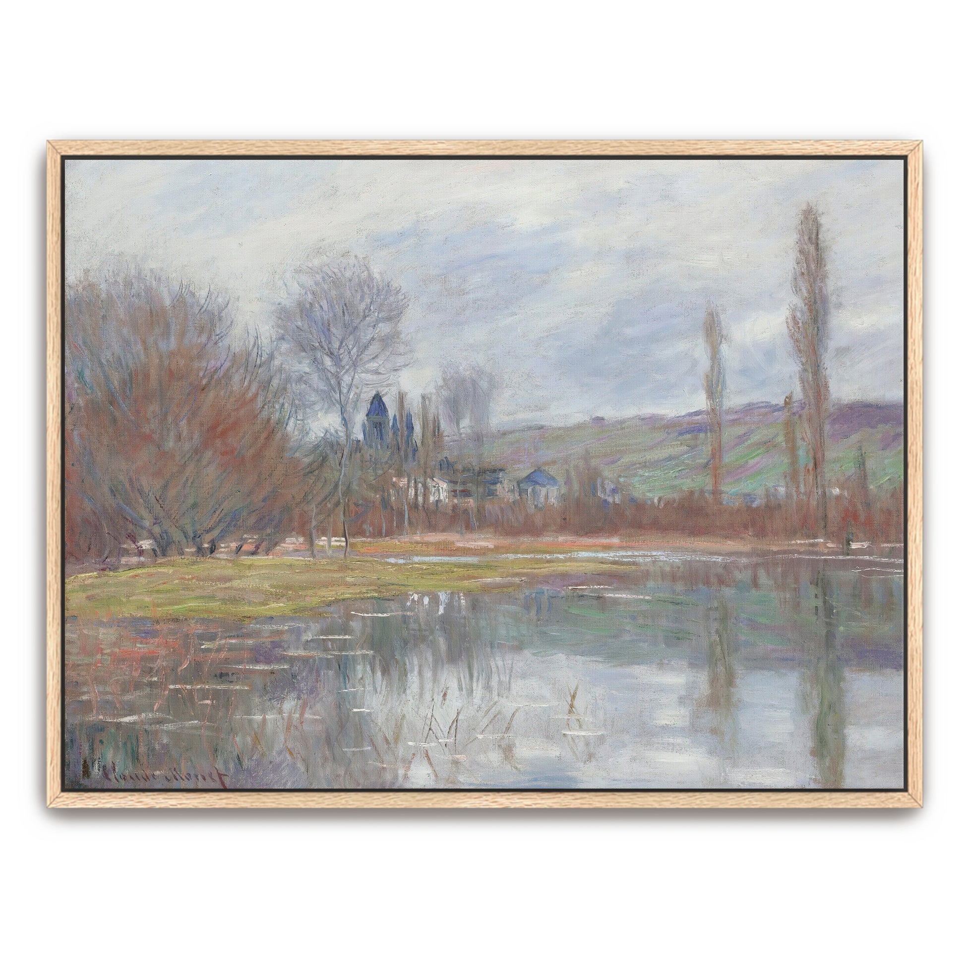 River Scene With Village And Trees In The Distance By Claude Monet