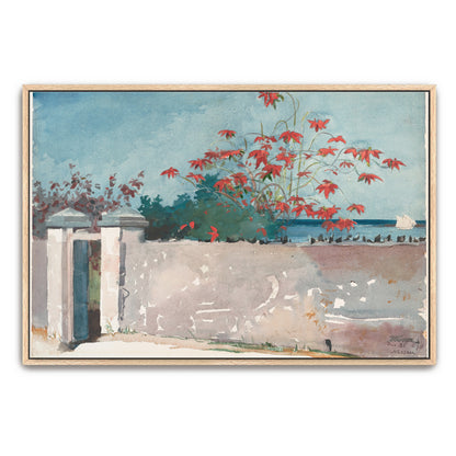 Red Flowers And Wall With Gate In Nassau By Winslow Homer