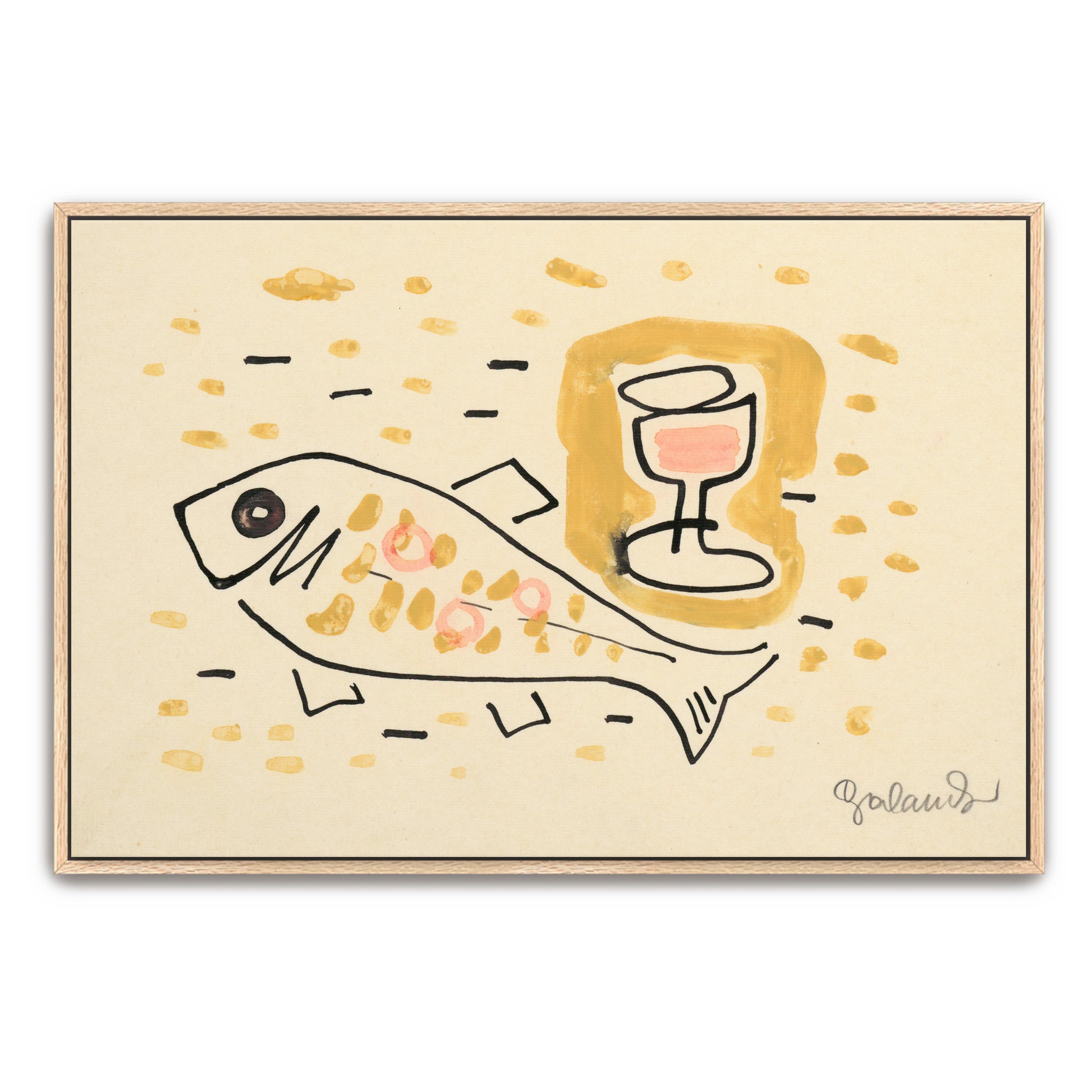 Fish And Glass Of Wine Simple Sketch By Mikuláš Galanda