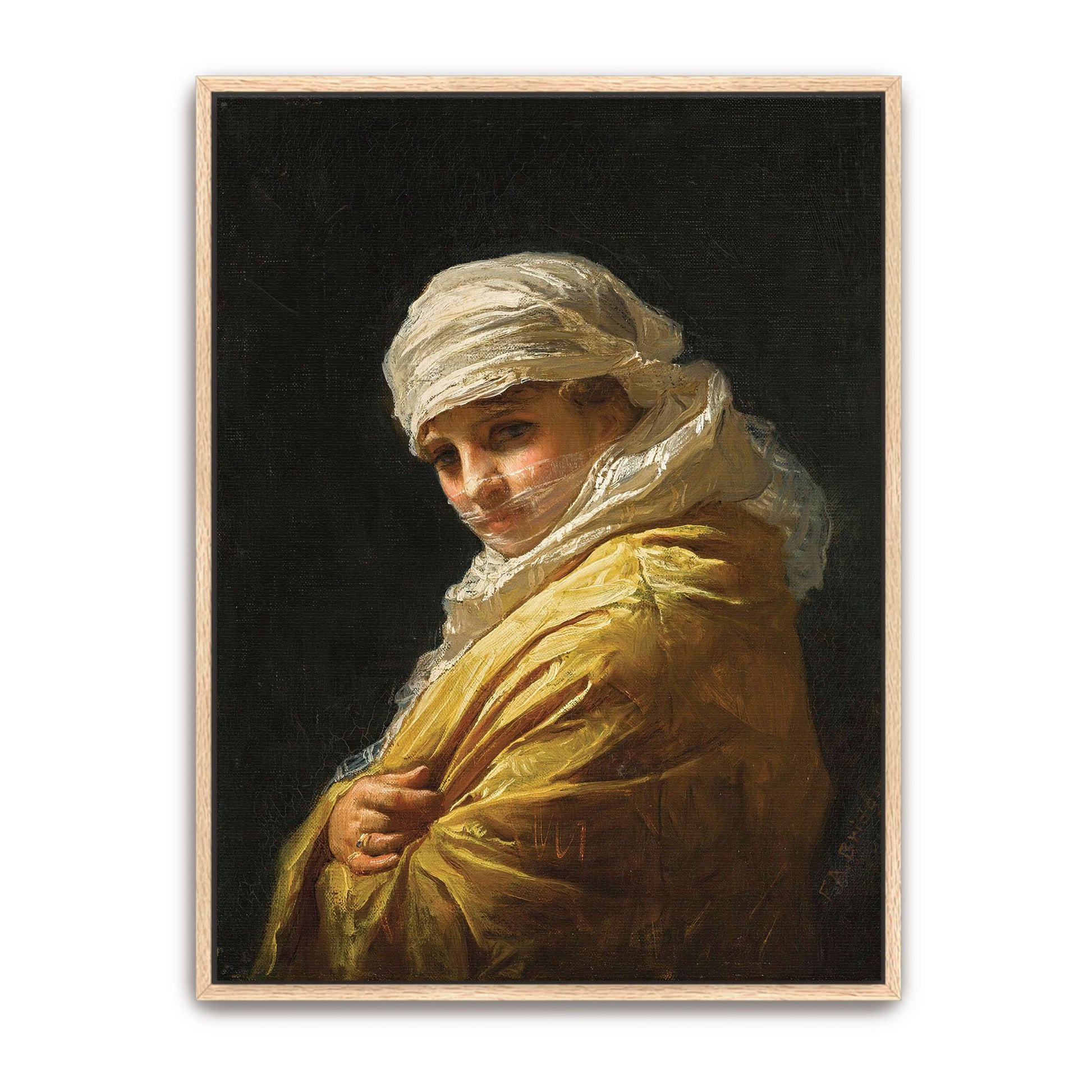 Woman in white turban and yellow shawl by Frederick Arthur Bridgman