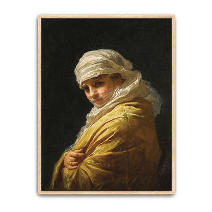 Woman in white turban and yellow shawl by Frederick Arthur Bridgman