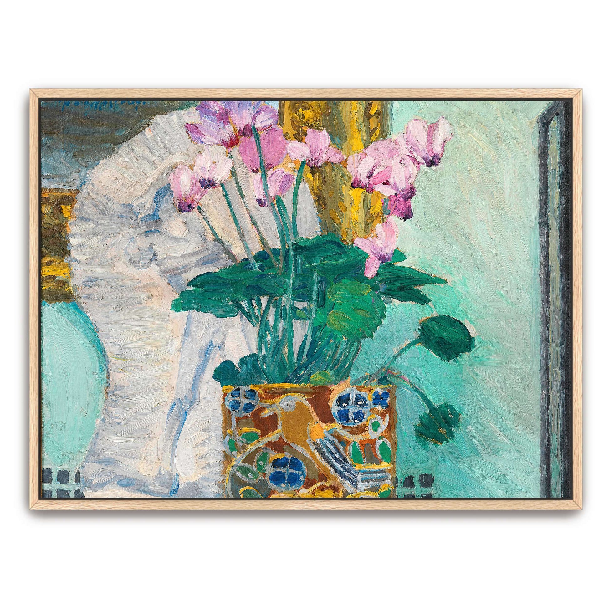 Pink cyclamen in decorative pot by Koloman Moser