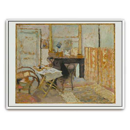 Figure Seated at a Table (Ker-Xavier Roussel) by Édouard Vuillard, white framed canvas print