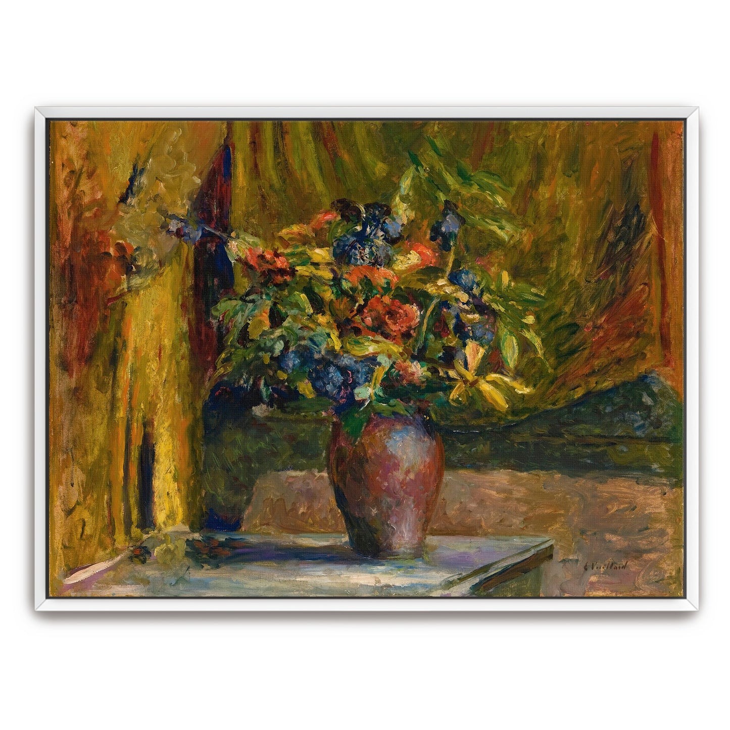 Impressionistic Bouquet In Vase, Golden Light, Interior Setting By Édouard Vuillard