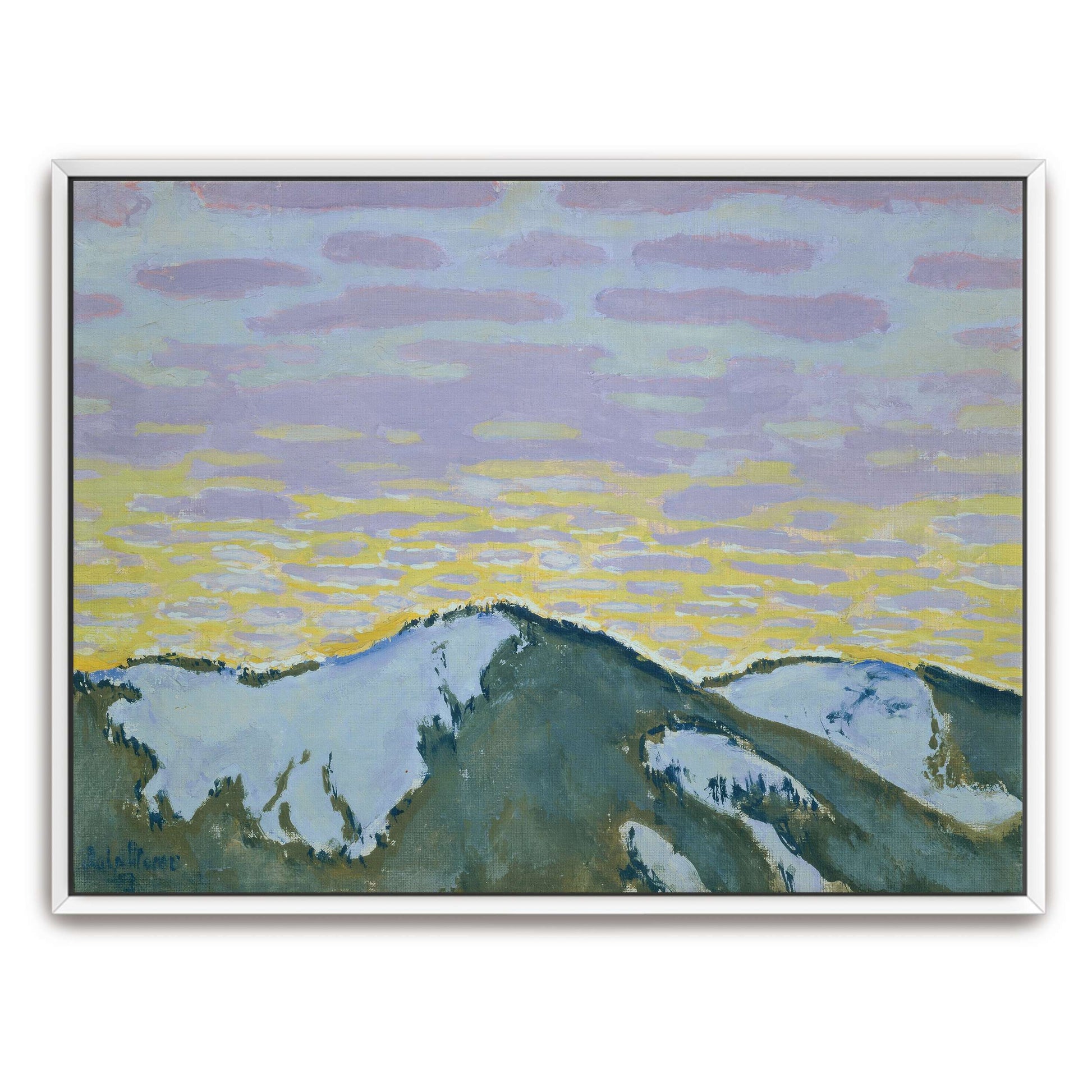 Snowy mountain peaks at dusk by Koloman Moser