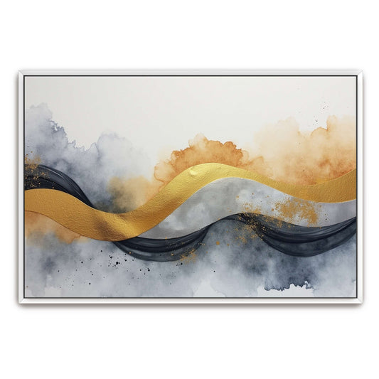 Abstract Watercolor with Gold and Silver Accents by Yara Rabibzad, white framed canvas print