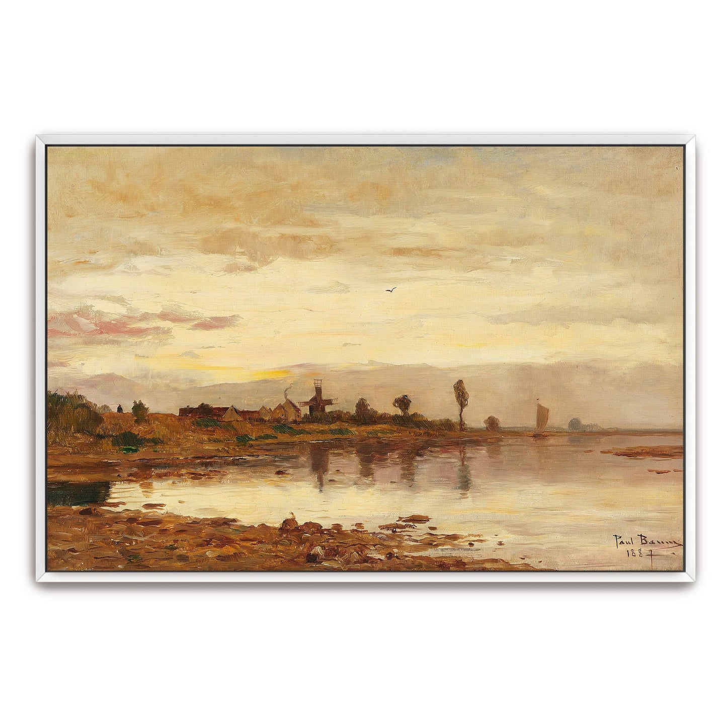 Sunset over a Dutch Canal with Windmill by Paul Baum