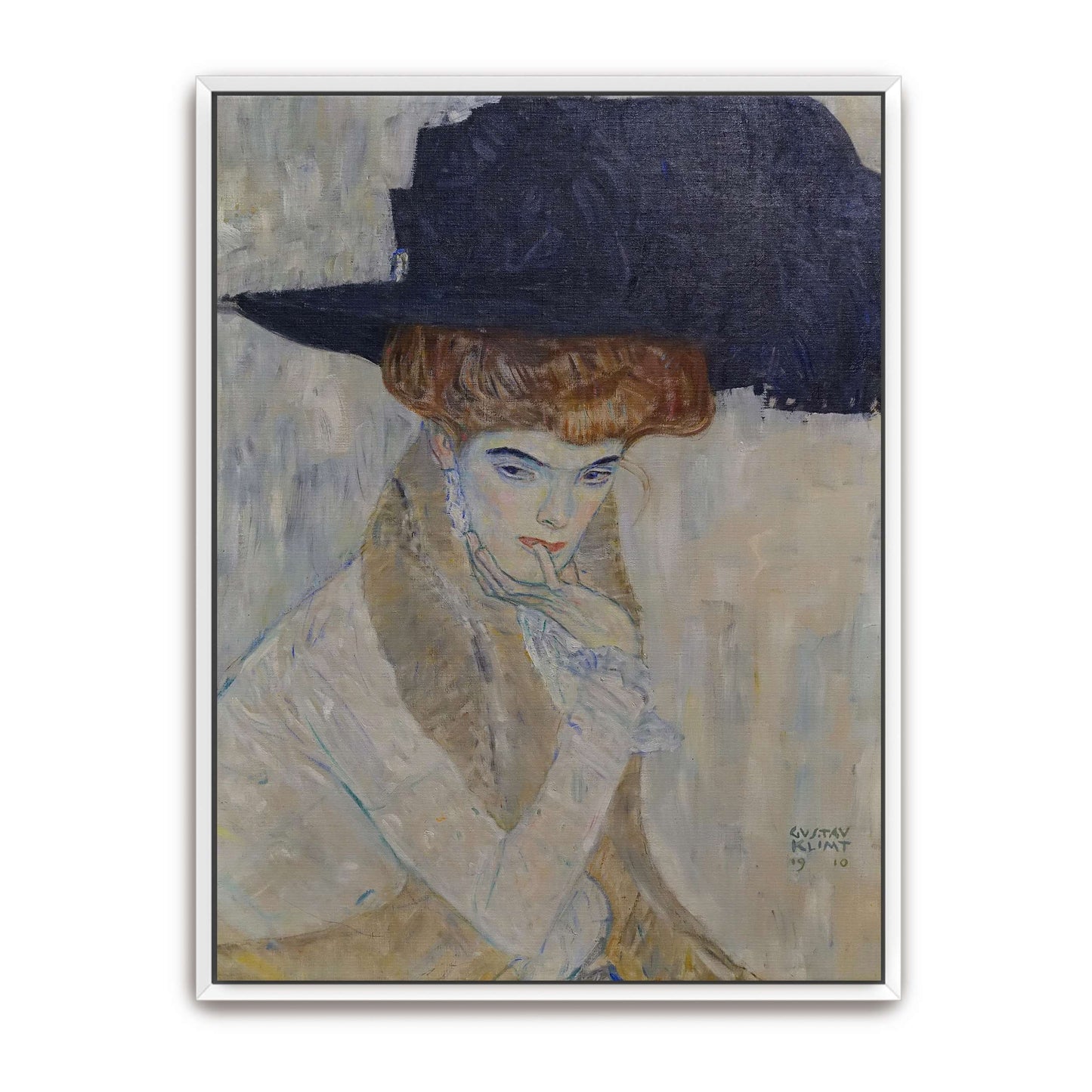 Woman in a black hat, portrait by Gustav Klimt