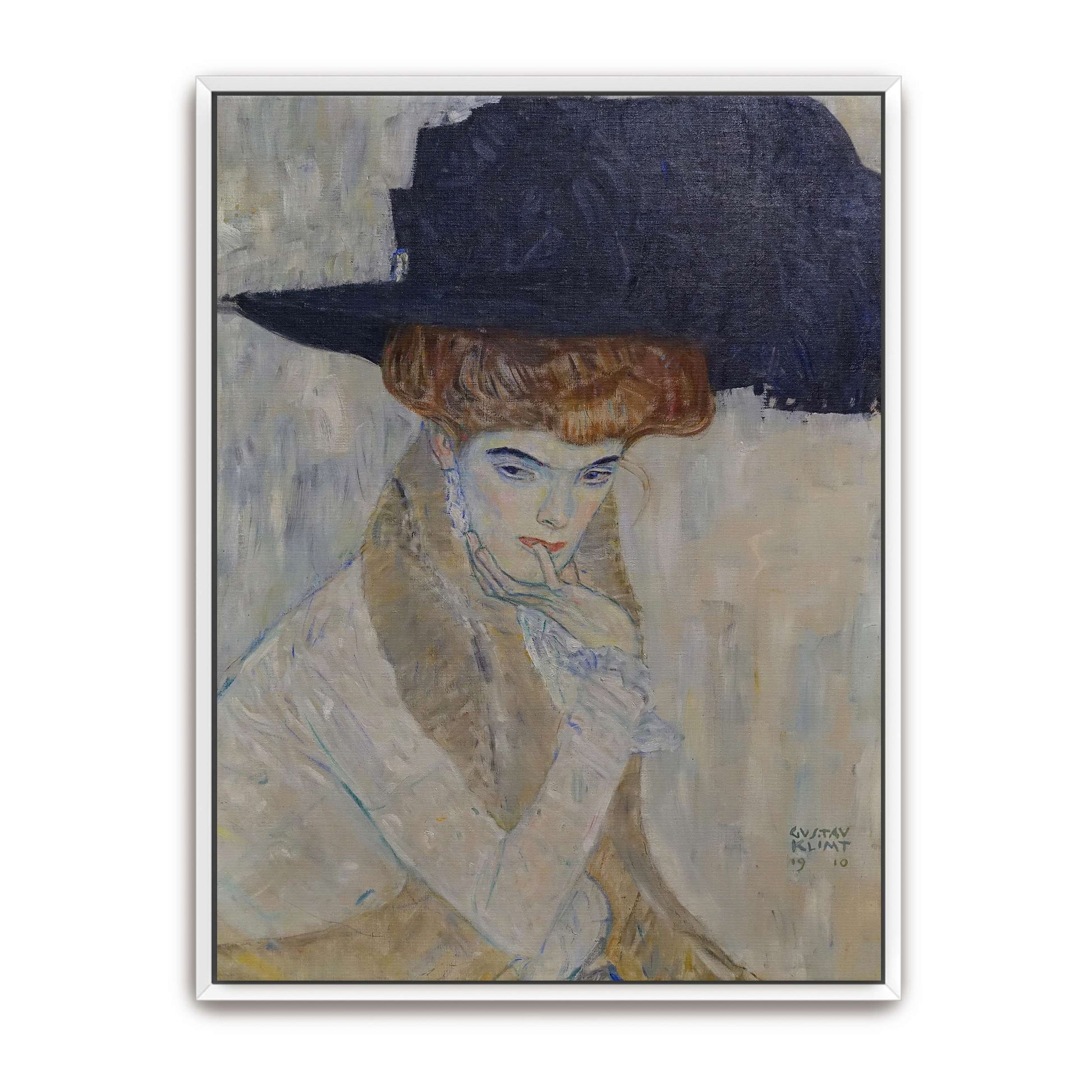 Woman in a black hat, portrait by Gustav Klimt