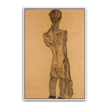 Nude Male Figure Back View Expressionist Style By Egon Schiele