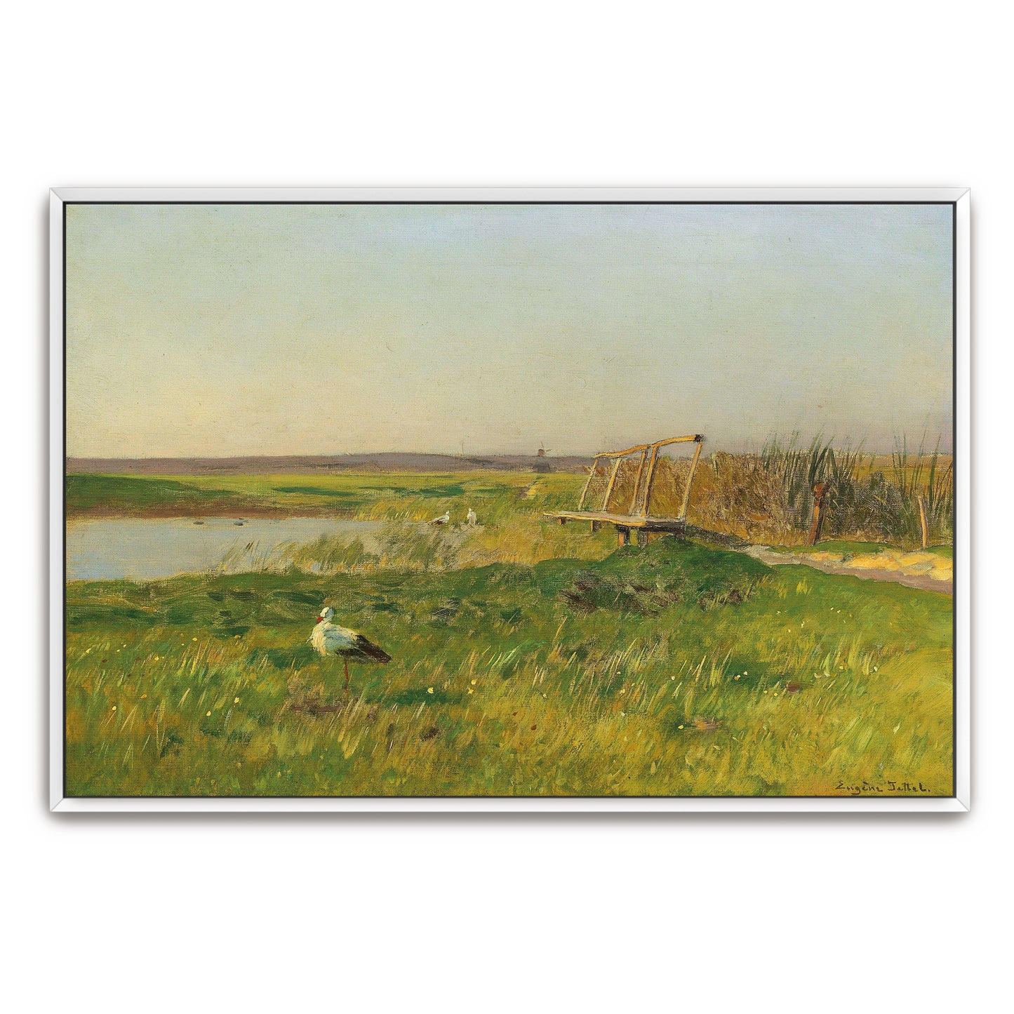 Stork By A Pond In A Meadow By Eugen Jettel