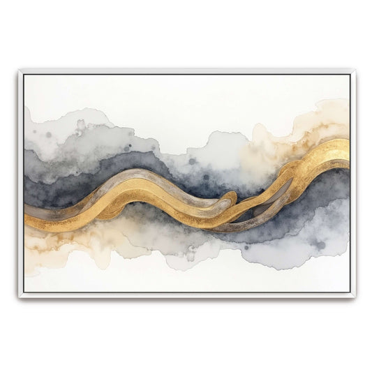 Abstract Watercolor with Gold Swirls by Yara Rabibzad, white framed canvas print