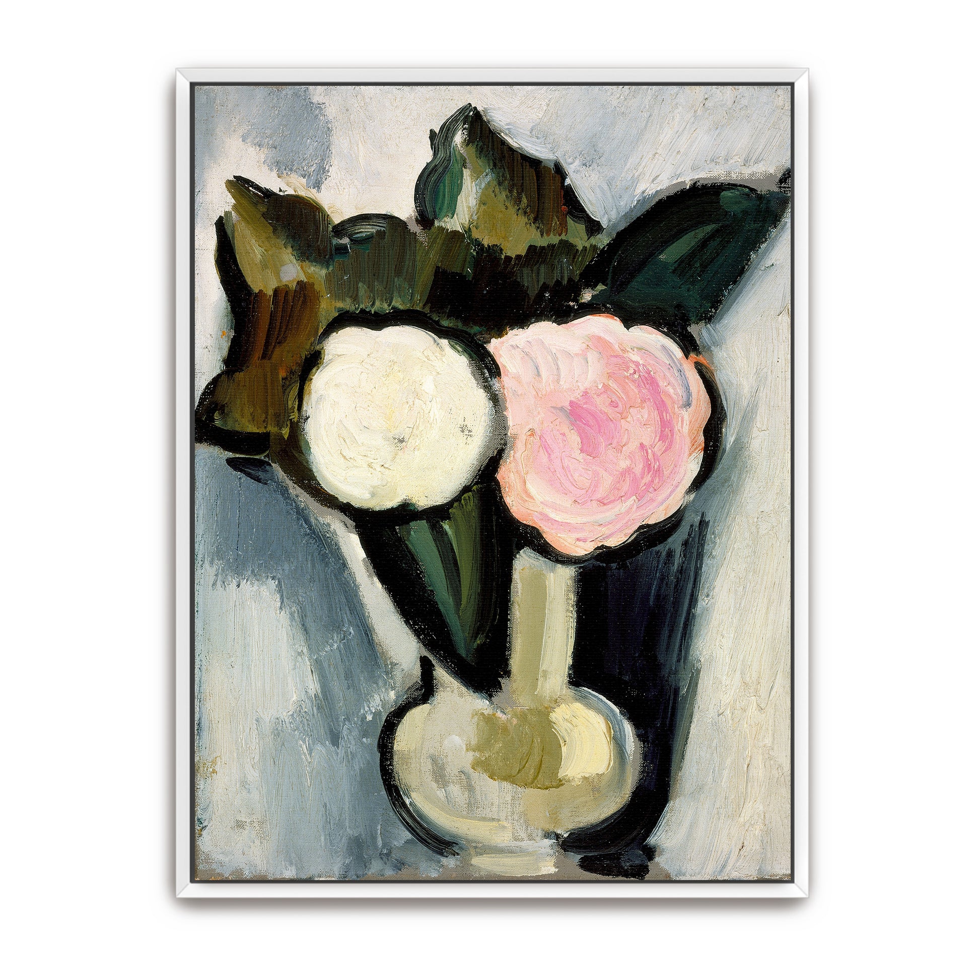 Pink And White Flowers In Vase, Cubist Style By Marsden Hartley