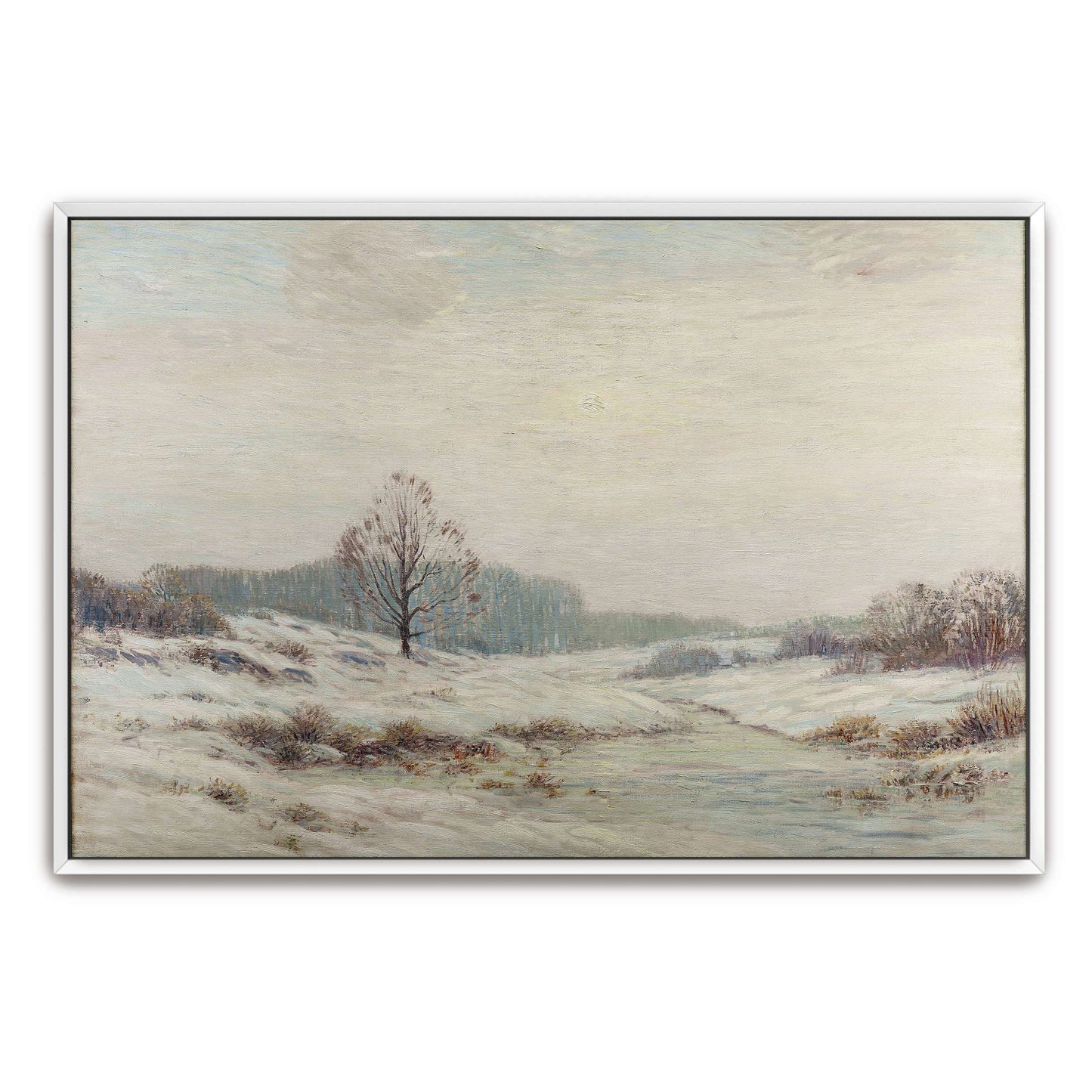 Snowy winter landscape with a lone tree by Leonard Ochtman