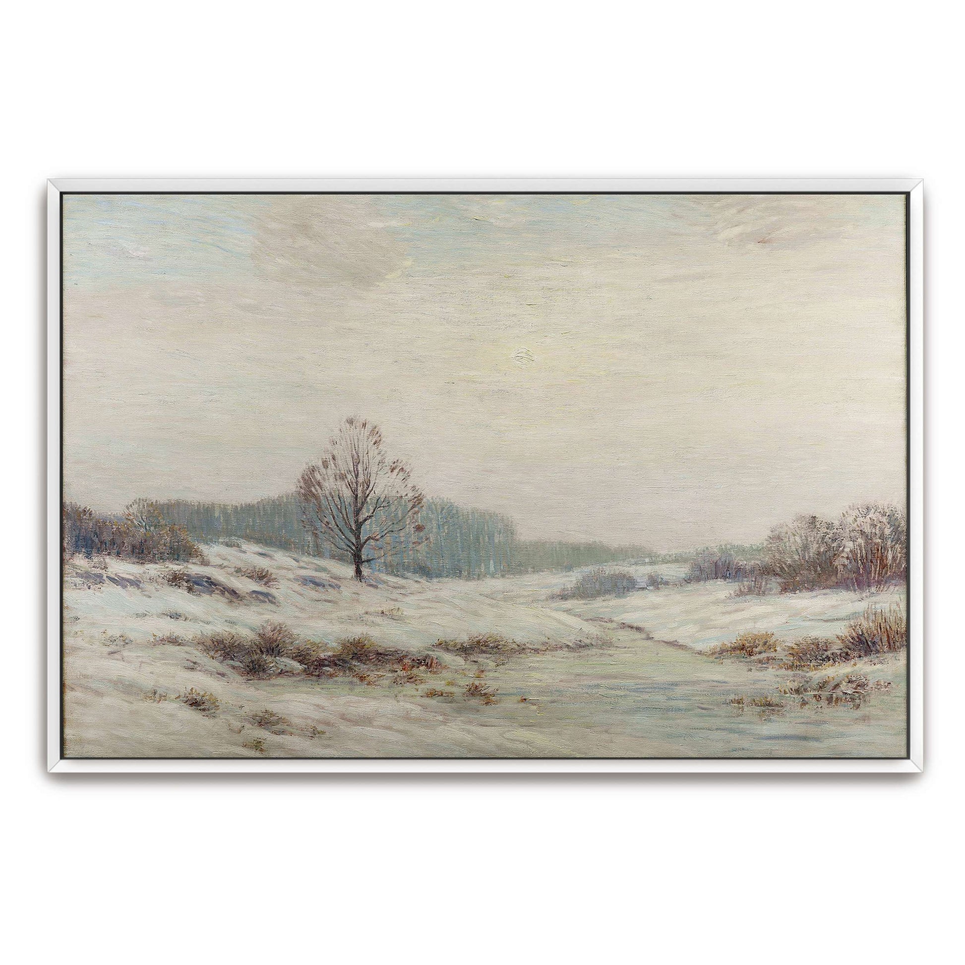 Snowy winter landscape with a lone tree by Leonard Ochtman