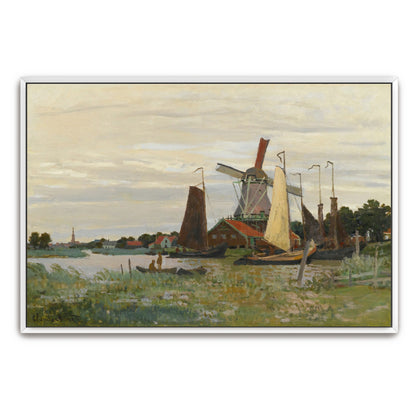 Windmill And Boats By The Canal By Claude Monet