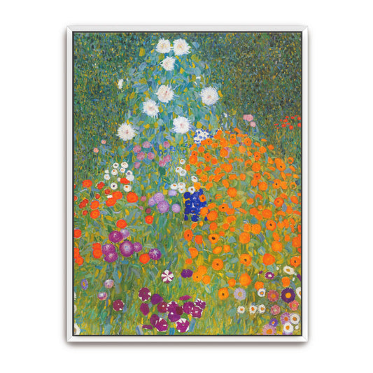 Flower Garden (Cottage Garden) by Gustav Klimt, white framed canvas print
