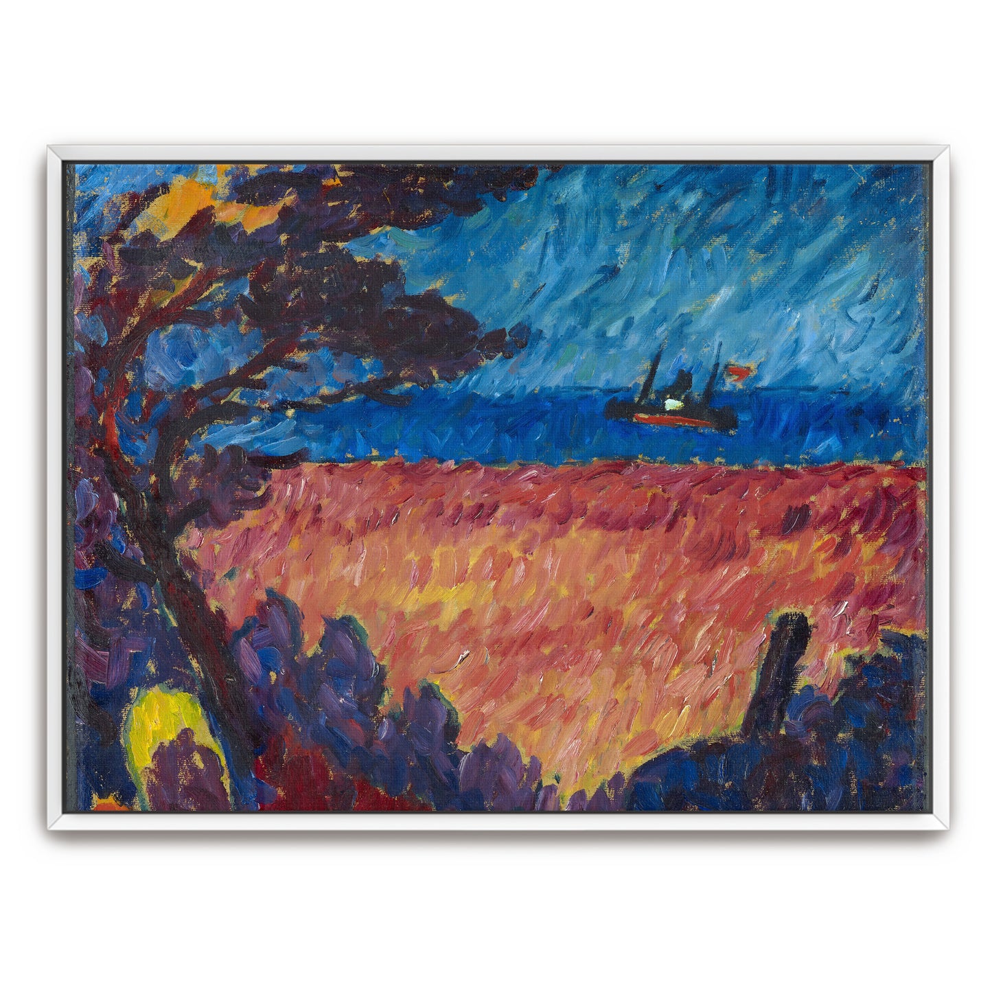 Tree Landscape With Ship In Distance By Alexej Von Jawlensky