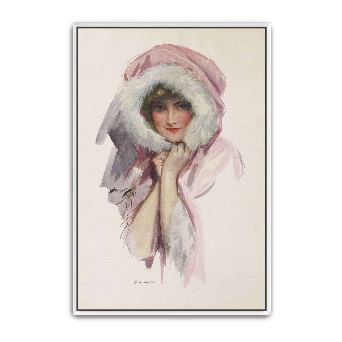 Woman In Pink Fur Hood, Romantic Portrait, Winter Fashion By Harrison Fisher