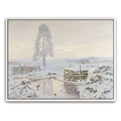 Snowy winter landscape with lone tree by Józef Rapacki