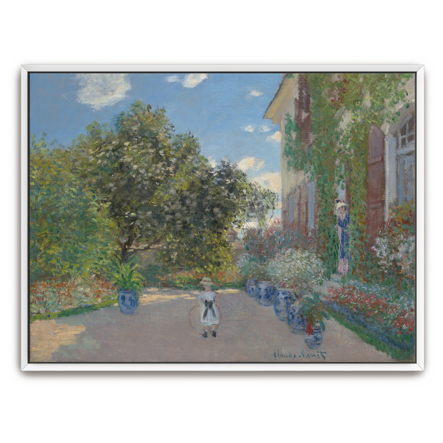 A Girl In A Garden With A Hoop, Impressionist Style By Claude Monet