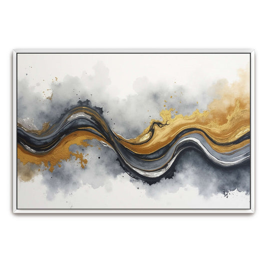 Abstract Gold and Grey Watercolor Painting by Yara Rabibzad, white framed canvas print