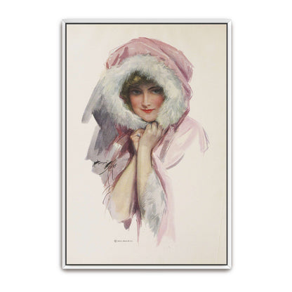 Woman In Pink Fur Hood, Romantic Portrait, Winter Fashion By Harrison Fisher
