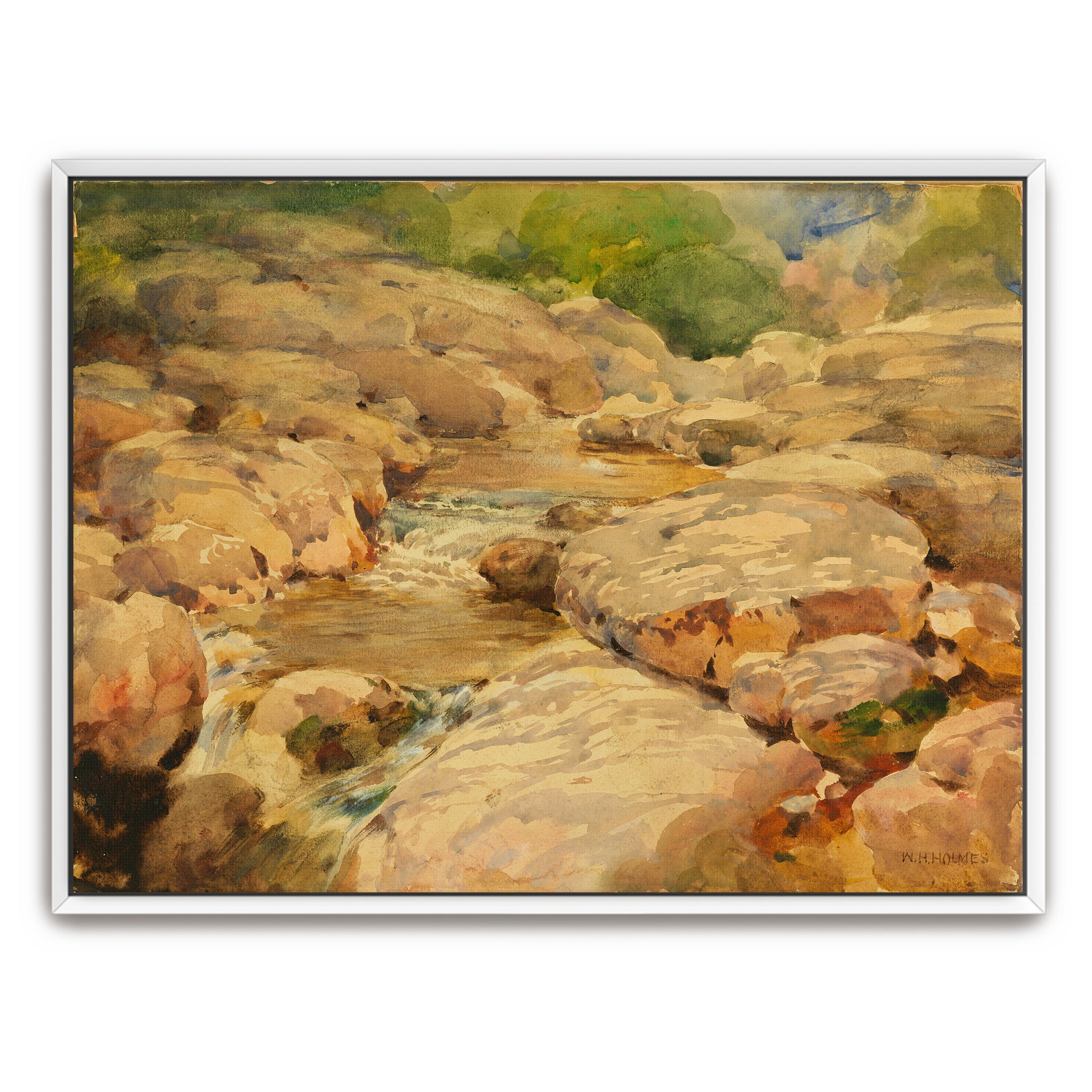 Water Flowing Through Rocks In A Forest By William Henry Holmes