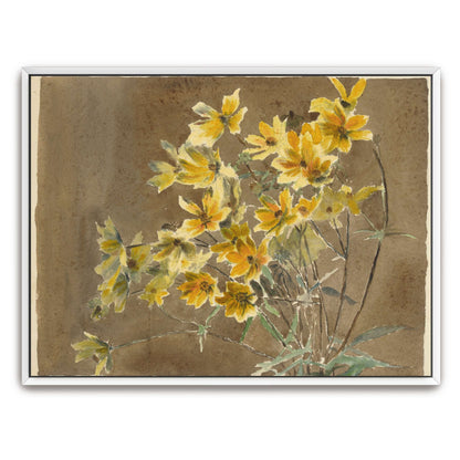 Yellow flowers on brown background by Hannah Borger Overbeck